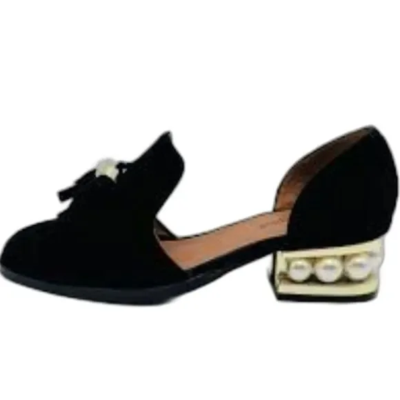 Jeffrey Campbell Civil Studded Loafer In Black Suede with Gold Hardware & Pearls - Picture 2 of 9